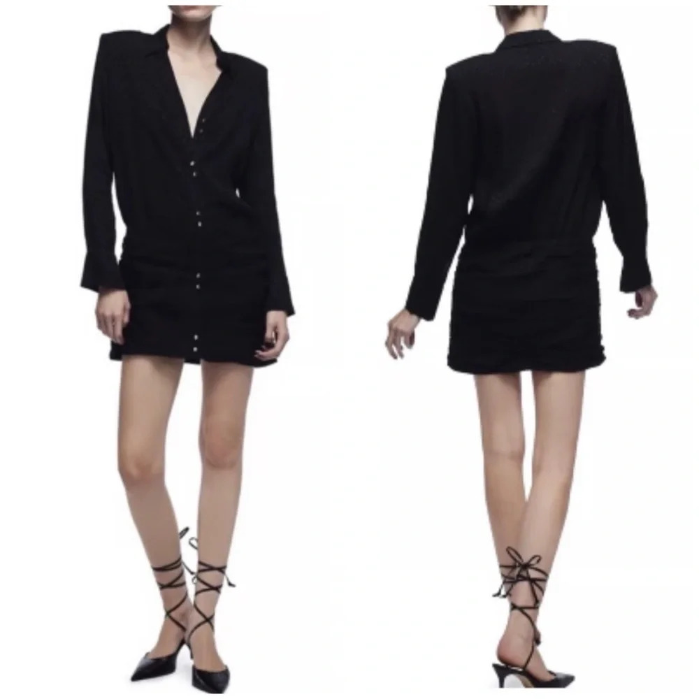 New Zara Black Leopard Jacquard Mini Dress Sz S